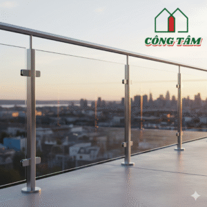 Lan can ban công inox tay vịn kính