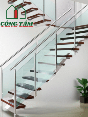 Cầu thang inox tay vịn kính