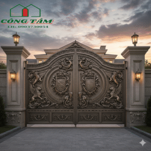 Cửa cổng nhôm đúc phù điêu